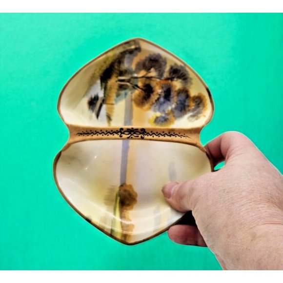 Ceramic Divided Dish Landscape Design Nippon Moriage Morimura Handle Basket Bowl - Picture 6 of 9